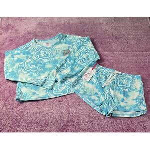 Justice Girls Blue Tie-Dye Long Sleeve Top and Shorts Set